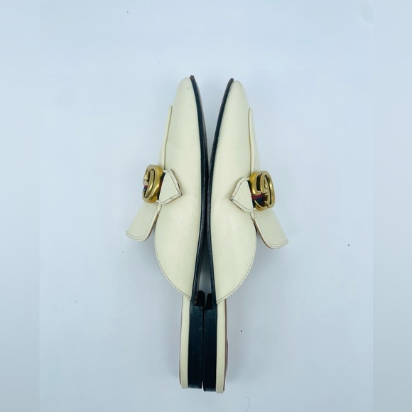 Gucci GG Logo Marmont Red Blue Web Canvas White Leather Mules Loafers EU 39 - Picture 5 of 14